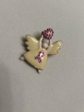 Vintage Breast Cancer Awareness Pink ribbon angel brooch
